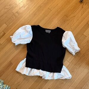 Anthropologie Black and White Puff Sleeve Blouse